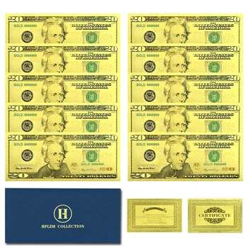 10vnt ir Voką JAV Doleris Aukso Folija Banknotų 20 USD Atminimo Uncurrency Dovanos, Kolekcionuojami daiktai