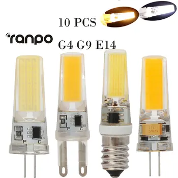 10vnt Mini G4, G9, LED Lempos Lemputė COB LED Lemputė 7W E14 lempos Kristalų Lemputės Lampada Bombilla Ampulä-Pakeisti Halogeninės AC/DC12V