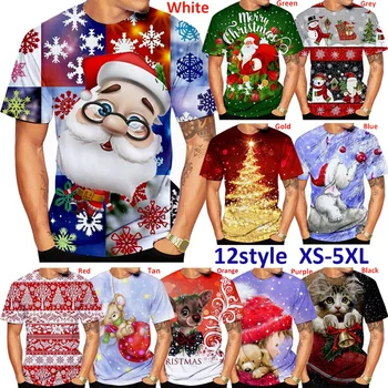(12 Stilių) Kalėdinis Drabužių 2023 Naujas Mados Unisex Kalėdų Skaitmeninis Spausdinimas Paauglių Trumpas Rankovės Atsitiktinis marškinėliai Plius Dydis