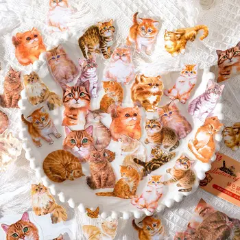 40pcs Cute Kačių Lipdukai, Pakuotės Koliažas PET Šiukšlių Leidinys Planuotojas Dekoratyvinis Kawaii Gėlių Katė Lipdukų Albumą Scrapbooking Medžiagos