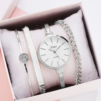 4pcs Žiūrėti Moterims Prabanga Metalo Watchband Verslo Moterų Laikrodžiai Kvarcinis Laikrodis Ponios Žiūrėti Fashion Laikrodį Montre Femme