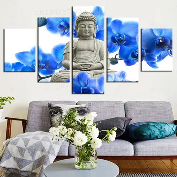 5 Skydelio Foto Buda Mėlyna Gėlė Nuotrauką Religijos Drobės Tapybos Sienos Menas Namų Dekoro Spaudinių Plakatas Modulinės Cuadros HD Spausdinti