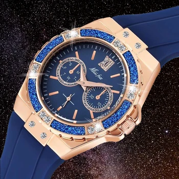 Dropship Reloj Para Mujer Rose Gold Kvarco Žiūrėti Moterims, Mėlyna Silikoninė atspari Vandeniui Moterų Laikrodis Nutiesti CZ Diamond Ponios Laikrodžiai