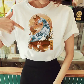Fox viršuje moterų Japonų anime marškinėlius mergaitė 2000-ųjų anime drabužiai