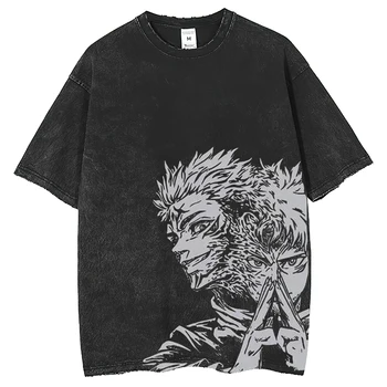 Hip-Hop Streetwear Negabaritinių marškinėliai Harajuku Kovoti su Komiksų Grafinis Spausdinti T Marškiniai Vyrams, Moterims Anime Drabužius Vasaros Viršūnes Tee Marškinėliai