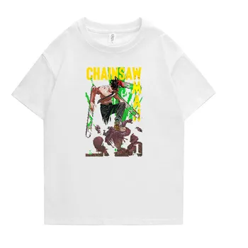 Japonų Anime Pjūklą Žmogus, vyriški T-shirt Antrosios Serijos Unisex Atsitiktinis Trumpas Rankovėmis Tee už Porą Negabaritinių Laisvi Vyrų Drabužiai.