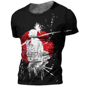 Japonų Samurajus T-shirt 3D Japonija Stilius Spausdinti trumpomis Rankovėmis Viršūnes Tees Atsitiktinis Retro vyriški marškinėliai Negabaritinių Derliaus vyriški Drabužiai