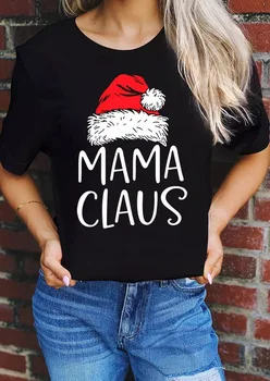 Kalėdų Skrybėlę Mama Senelis Spausdinti Moterų Marškinėliai Trumpomis Rankovėmis O Kaklo Prarasti Moterų Marškinėlius Ponios Marškinėliai, Topai Camisetas Mujer