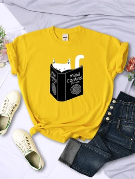 Katės Proto Kontrolė Knygos Egzempliorių Moterų Trumpomis Rankovėmis Derliaus Atsitiktinis T Shirts Hip-Hop Kvėpuojantis Tee Drabužių Kūrybiškumą Moters Viršų
