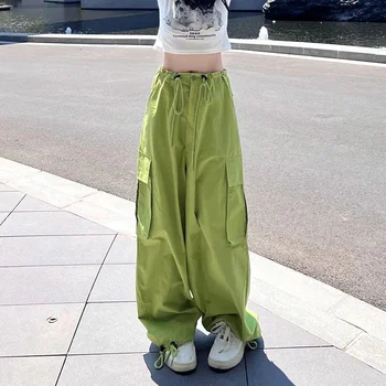 Laisvalaikio Tendencija Moterų Chalatas High Street Ins Hip-Hop Kišenė Y2K Japonijos Retro Neutralus Vėjo Prarasti Koją Tiesiai Plataus Kojų Kelnės