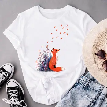 Moterų O-kaklo Vasaros Marškinėlius Grafinis T-Shirt Moterims, Laukinių Gyvūnų Cute Mados Lady Drabužius trumpomis Rankovėmis Spausdinti Pavasario Viršūnių Tees