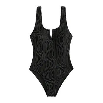 Moterų vientisos Spalvos Dryžuotas V Kaklo Konservatorius maudymosi kostiumėlį, Apimantis Pilvą