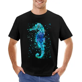Mėlyna Akvarelė Seahorse T-Shirt negabaritinių t marškinėliai trumpomis rankovėmis tee graphic t shirt mens grafinis t-shirts hip-hop