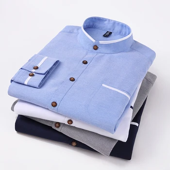 Nauja Rudens Klasikinio Stiliaus, Stand-up Apykaklės Oksfordo Tekstilės Vyrų Atsitiktinis ilgomis Rankovėmis Marškinėliai Mados Reguliariai sutapties Verslo Marškiniai Vyrai