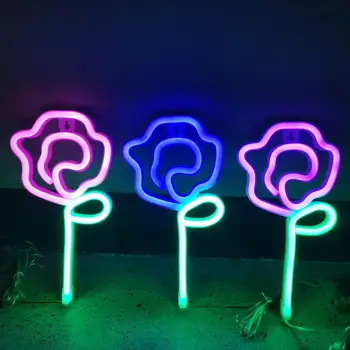 Neoninės Šviesos Spalvinga Rožių Žiedų LED Sienos Kabo Neoninis Ženklas Namų Puošybai Kalėdų Dovana Kambarys