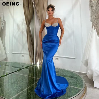 OEING Royal Blue Duobute Spageti Dirželis Undinė Vakaro Suknelės Elegantiškas, Grindų Ilgio Satino Promenadzie Suknelė ypatinga Proga-Suknelė