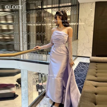 OLOEY Saudo arabų Moterų Levandų Prom Dresses Stebėjimo Blizgučiai ilgomis Rankovėmis Vakare Chalatai Oficialų Šalis Suknelė vestidos de noche