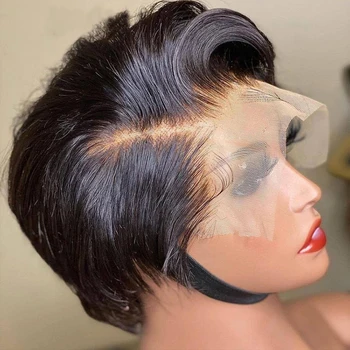 Pixie Supjaustyti Perukas Skaidrus Nėriniai Žmogaus Plaukų Perukai Moterims, Tiesiai Trumpas Bob Perukas T Dalis, Nėriniai Perukas Prepluck Brazilia Žmonių Plaukų