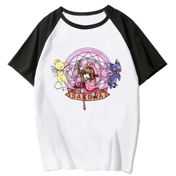 Sakura Kortelės Gūstītājs marškinėlius moterims Y2K harajuku manga marškinėlius moterų 2000-ųjų drabužiai