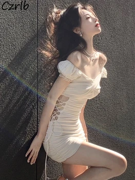 Seksualus Tuščiaviduriai Iš Suknelės Moterims Tvarstis Dizaino Mados Slim Brandus Mini Temperamentas Elegantiškos Moters Apvalkalą Korėjos Versija Raukšlės Atsitiktinis
