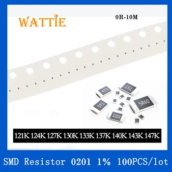 SMD Rezistorius 0201 1% 121K 124K 127K 130K 133K 137K 140K 143K 147K 100VNT/daug chip resistors 1/20W 0,6 mm*0.3 mm