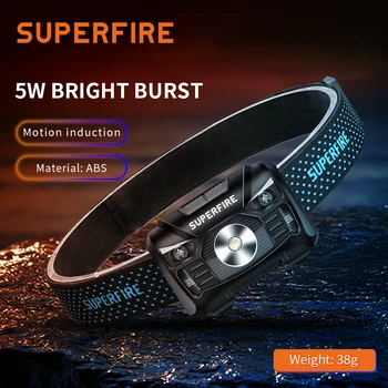 SuperFire HL06-Mini LED Žibintai AAA Baterijos 500 Liumenų, 5 Režimai Šviesų Žibintas su Judesio davikliu Kempingas Žvejybos Žibintų