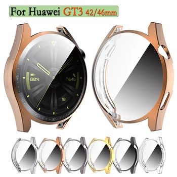 TPU Danga Apsauginė Atveju, Huawei GT3 42/46mm Sporto Ekrano Dangtis Smartwatch apvalkalas Su Screen Protector