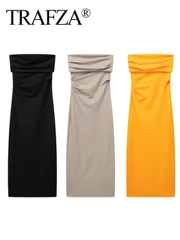 TRAFZA Moterų Elegantiškas Ir Mados Pieštuku Suknelės vientisos Spalvos Stebėjimo Kartus Rankovių Backless Vasaros Suknelės Moterims 2023 Madinga