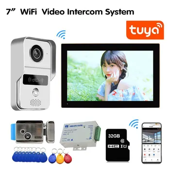 Tuya Wifi, 7 colių Vaizdo Duris Telefono Ryšio Atvykimo Sistema, 1 Monitorius+1 RDA Prieigos HD Kamera+Elektros Magnetinis Užraktas Prieigos Kontrolė