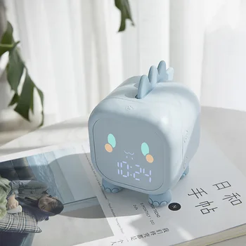Vaikai Žadintuvas Vaikų Miego Trainier Skaitmeninis Temperatūros Ekranas Naktiniai LED Laikrodis Su Balso Kontrolės Mielas Dinozauras