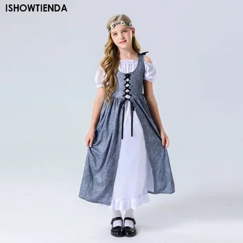 Vaikų Mergaičių Renesanso Vintage Suknelė Vaikų Gotikinės Viduramžių Kostiumų Maxi Suknelės Halloween Carnival Šalies Roleplay Apranga