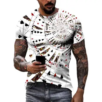 Vasaros Cool Asmenybė Pokerio Grafinis T Marškiniai Vyrams, Atsitiktinis Mados Streetwear Kortelės Modelio Tees 3D Atspausdintas trumpomis Rankovėmis Viršūnes
