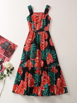 Vasaros kilimo ir tūpimo Tako Suknelės Moterims Gėlių Rankovių Derliaus Šventė Vestidos Para Mujer Midi Spageti Dirželis Juoda Skraiste Femme