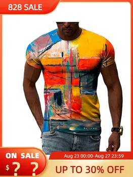 Vasaros Mados 3D Graffiti Hip-Hop Vyrų T-shirt Trendly Atsitiktinis Asmenybės Spausdinimo Tees Harajuku Gatve O-kaklo trumpomis Rankovėmis Viršūnes