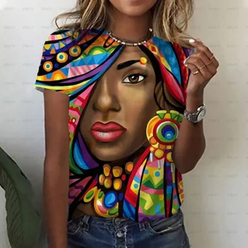Vasarą Naujos Afrikos Mergaičių 3D Atspausdintas Marškinėlius Mados Moterų Apvalios Kaklo Negabaritinių Marškinėliai Harajuku Streetwear Seksuali Mergina Viršūnes Tees
