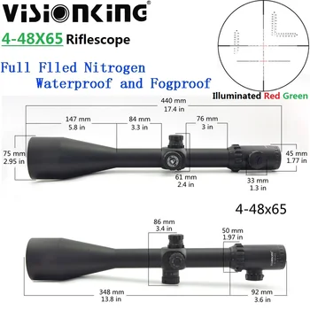 Visionking 4-48x65 Medžioklės Riflescope Azoto MVS Žalia 35mm Vamzdis Apšviestas Snaiperis Taikymo Optinį Taikiklį .30-06 .308 .50