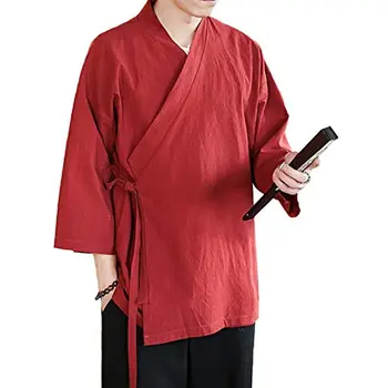 Vyriški Kinijos Lino Megztinis 2023 Rudens Striukė Prarasti Kimono Švarkas Kietas Hanfu Harajuku Tradicinių Kostiumų Dizainerio Drabužių