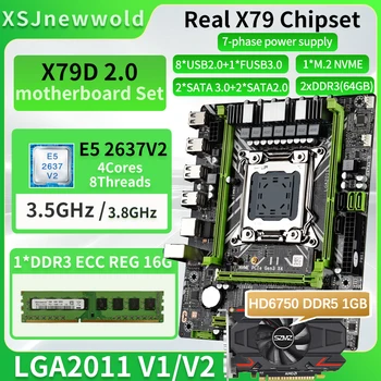 X79D2.0 Plokštė Rinkinys su E5 2637V2 Procesorių Ir DDR3 REG 1*16 GB Atminties Ir HD6750 1GB DDR5 vaizdo plokštė NVME M. 2 SATA 3.0