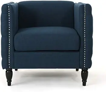 Šiuolaikinės Siūtines Pūkines Tekstilės Audinio Rankos Kėdės, Tamsiai Mėlyna / Tamsiai Ruda