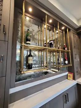 Žalvario, nerūdijančio plieno, multi-layer stalčiuko kabinti vyninės virtuvėje grindų baras sienų apdailai display rack